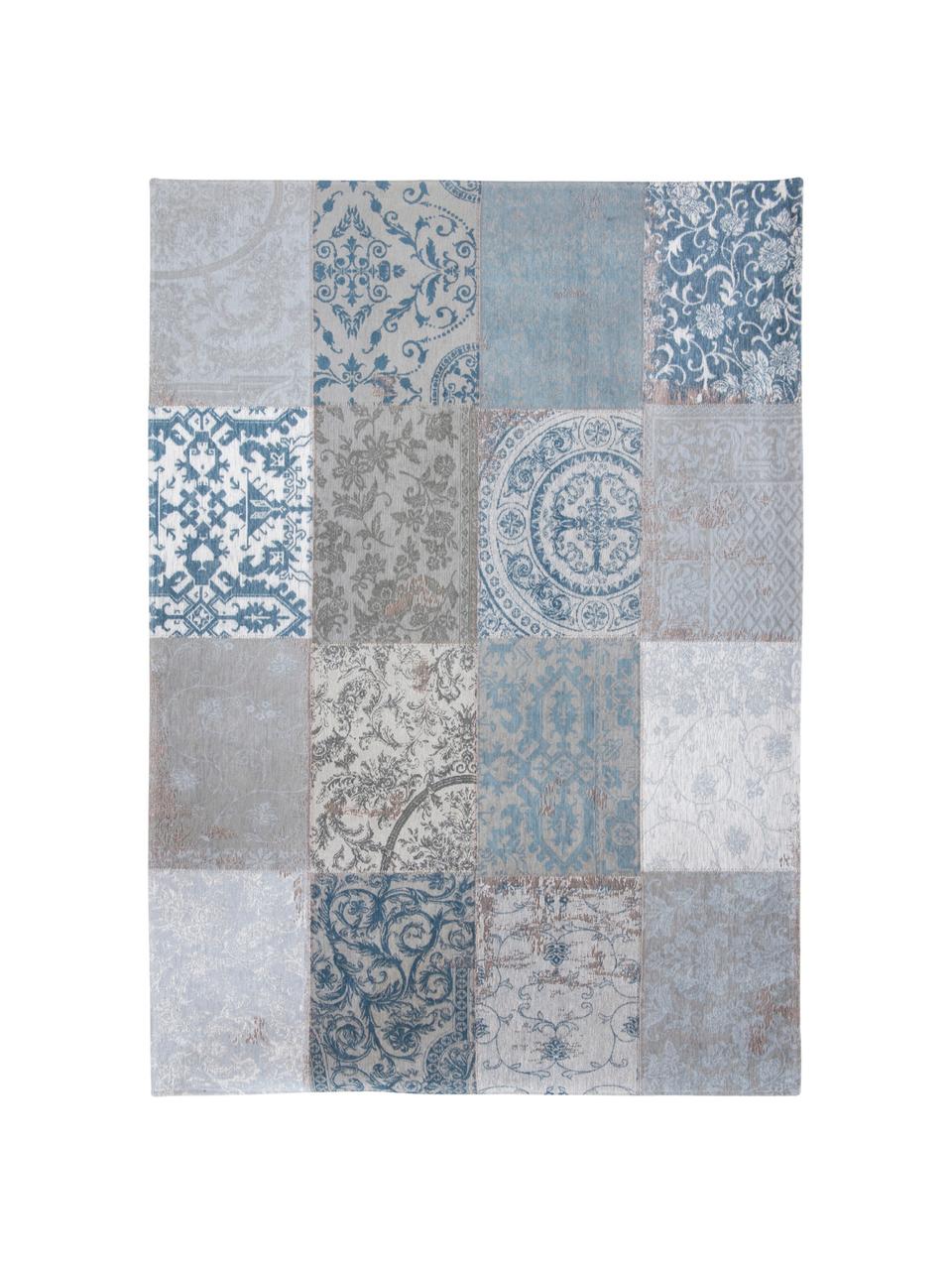 Tappeto con disegno patchwork Multi, Retro: Miscela di cotone, rivest, Blu, grigio, Larg. 140 x Lung. 200 cm (taglia S)