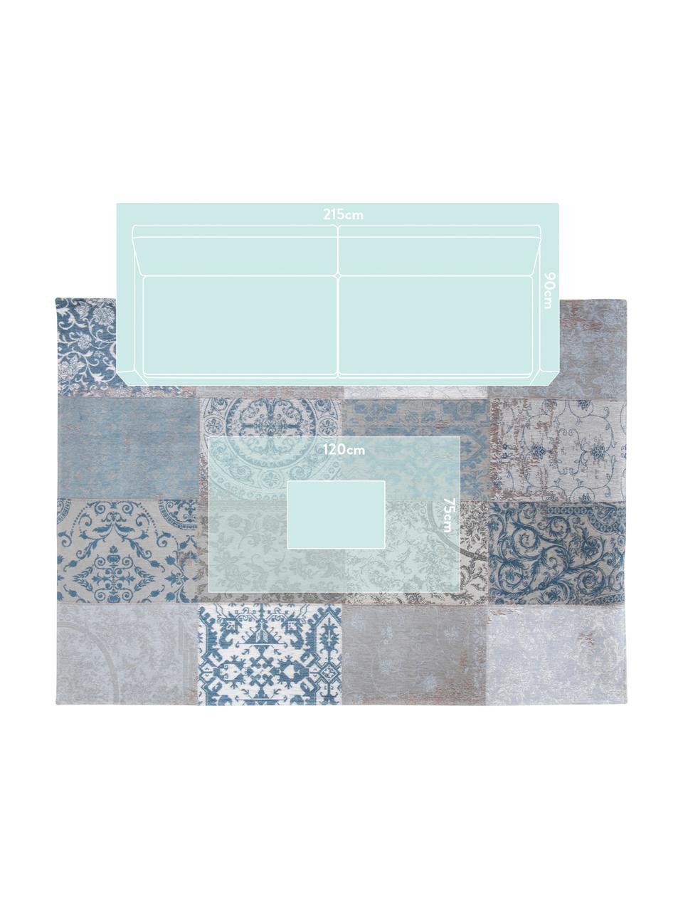 Tappeto con disegno patchwork Multi, Retro: Miscela di cotone, rivest, Blu, grigio, Larg. 140 x Lung. 200 cm (taglia S)