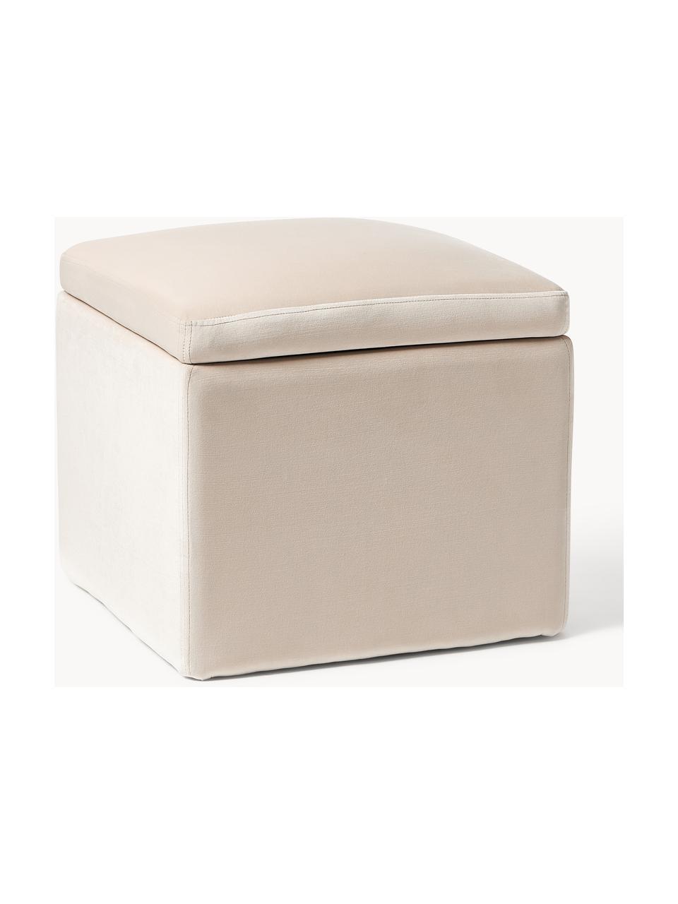 Pouf en velours avec rangement Winou, Velours beige clair, larg. 50 x haut. 48 cm