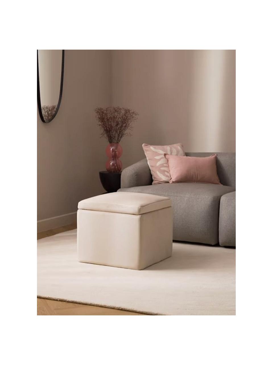 Pouf contenitore in velluto Winou, Rivestimento: velluto (poliestere) Il r, Velluto beige chiaro, Larg. 50 x Alt. 48 cm