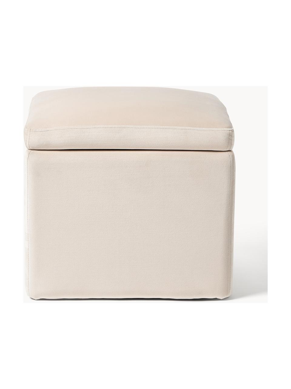 Pouf en velours avec rangement Winou, Velours beige clair, larg. 50 x haut. 48 cm