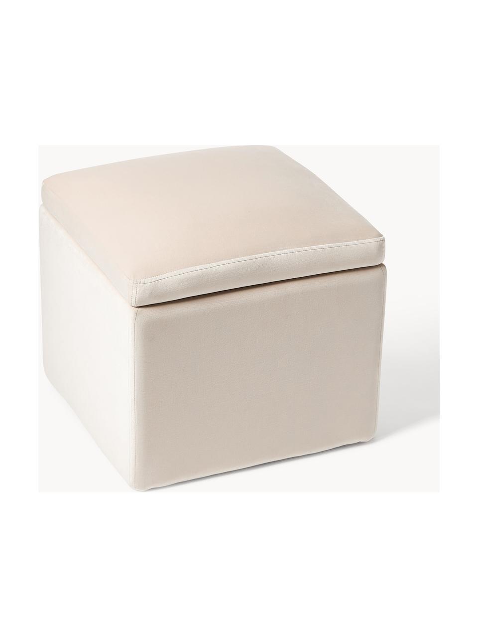 Pouf en velours avec rangement Winou, Velours beige clair, larg. 50 x haut. 48 cm