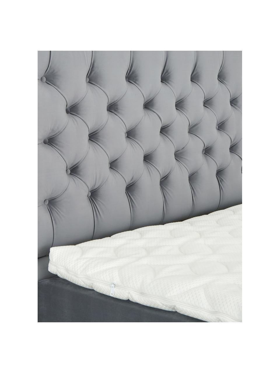 Premium fluwelen boxspring bed Phoebe, Matras: 7-zones-pocketveringkern , Poten: massief gelakt beukenhout, Donkergrijs, 140 x 200 cm