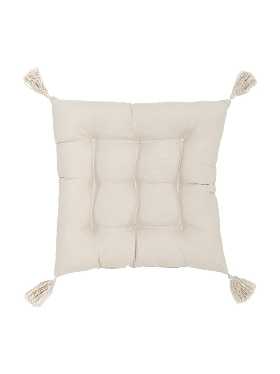 Coussin de chaise 40x40 beige à houppes Ava, Beige, larg. 40 x long. 40 cm