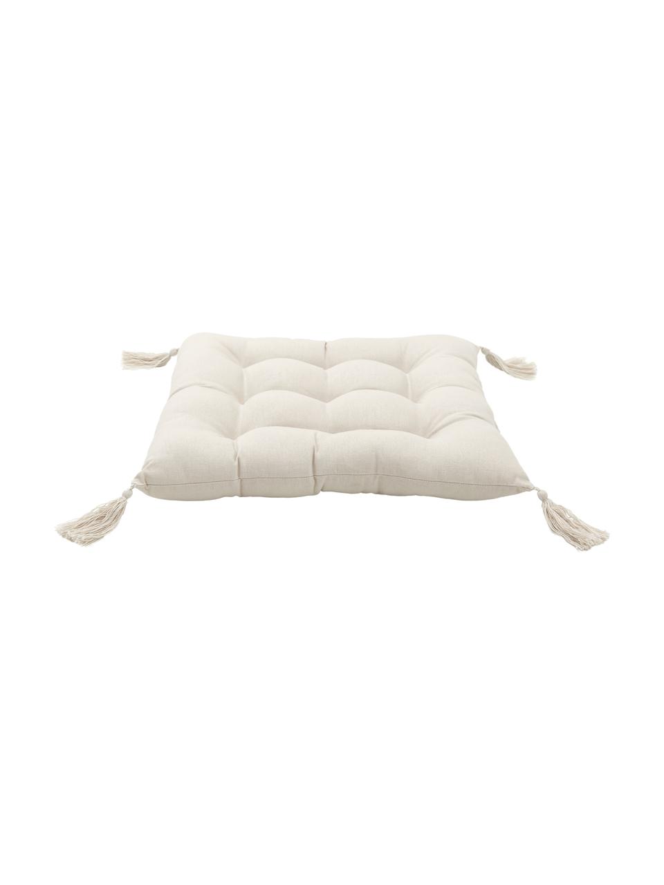 Coussin de chaise 40x40 beige à houppes Ava, Beige, larg. 40 x long. 40 cm