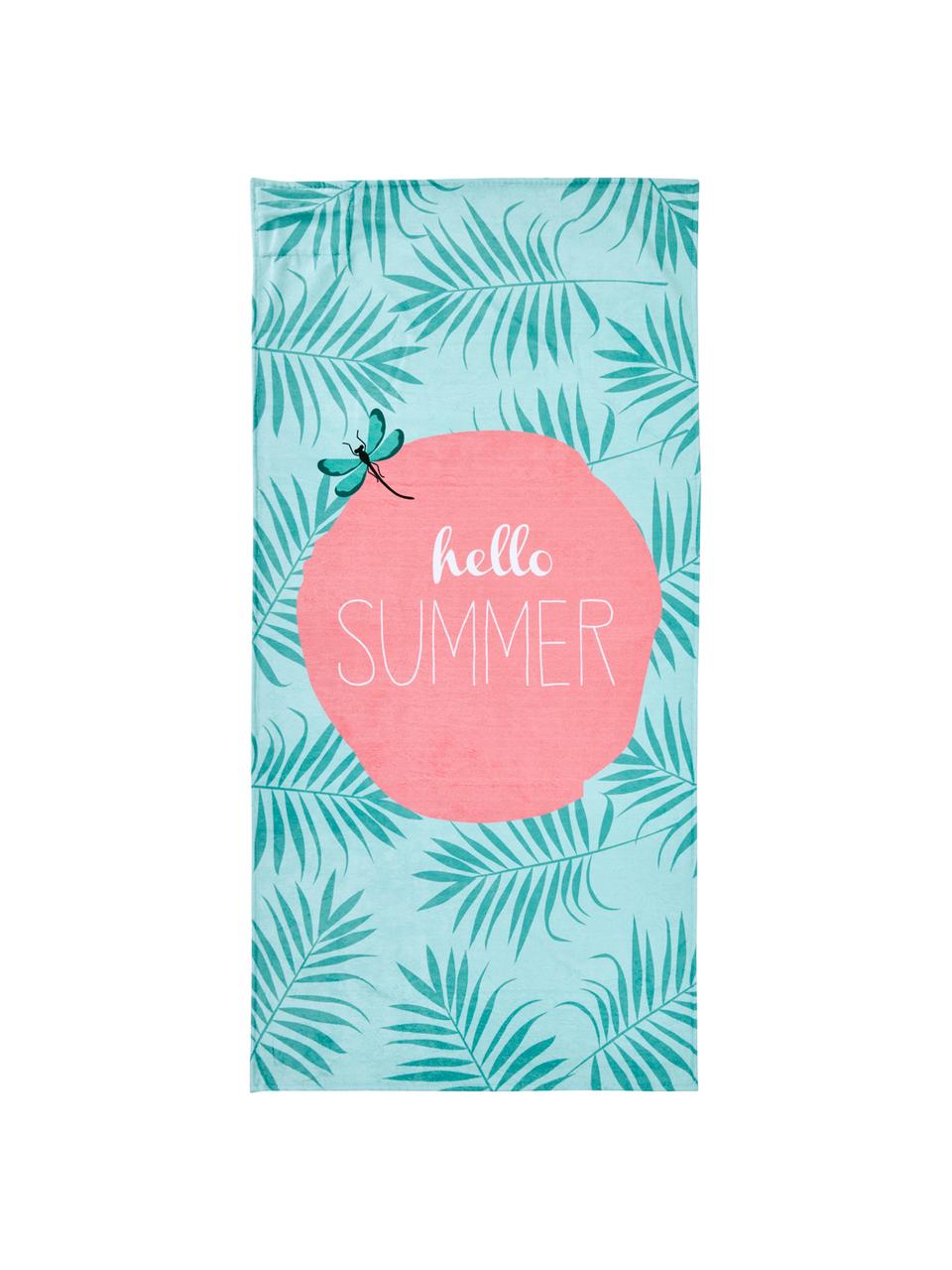 Strandlaken Case Hello Summer, Onderzijde: badstof, Mintgroen, roze, wit, 90 x 180 cm