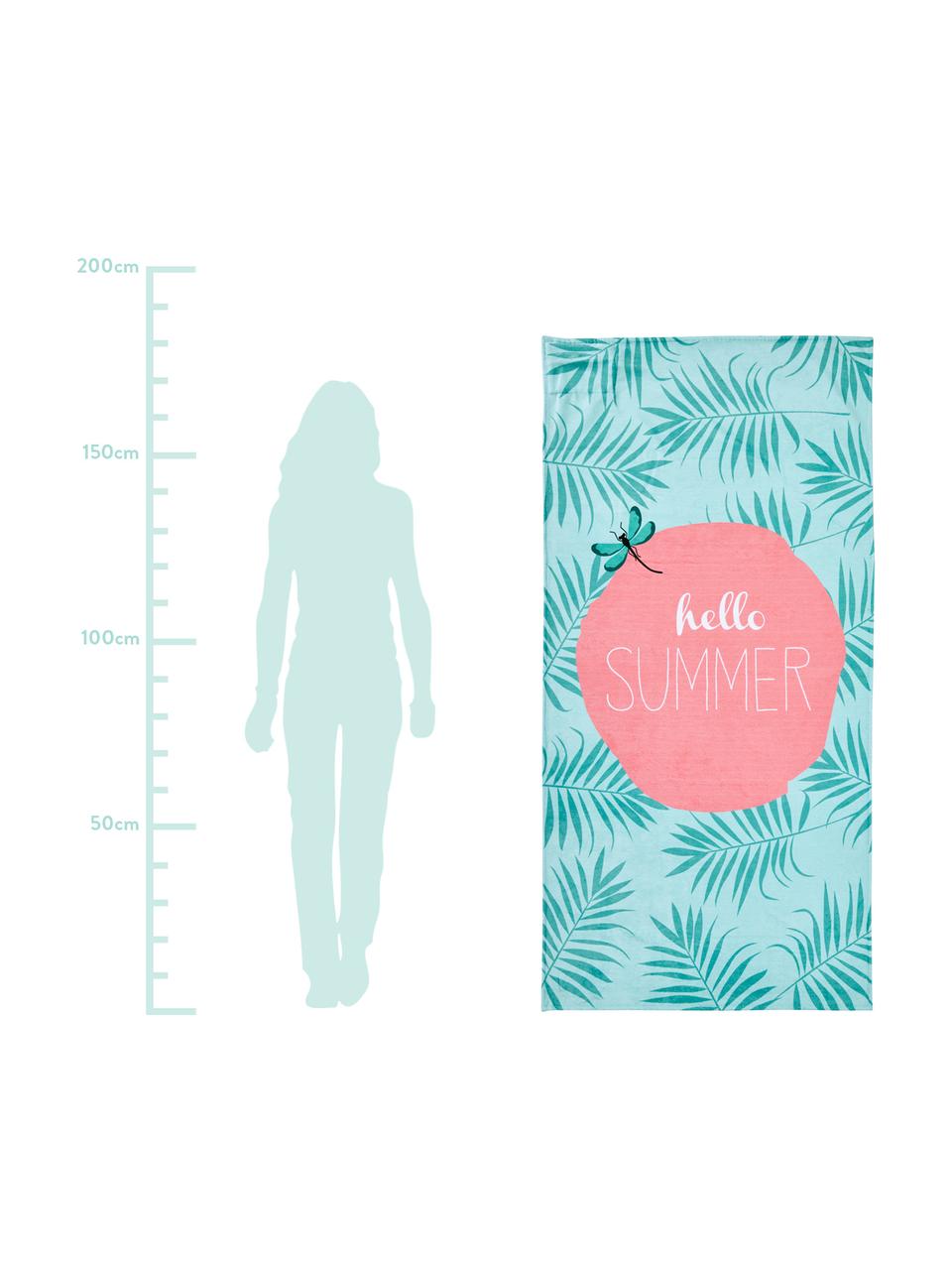 Ręcznik plażowy Case Hello Summer, Odcienie miętowego, blady różowy, biały, S 90 x D 180 cm