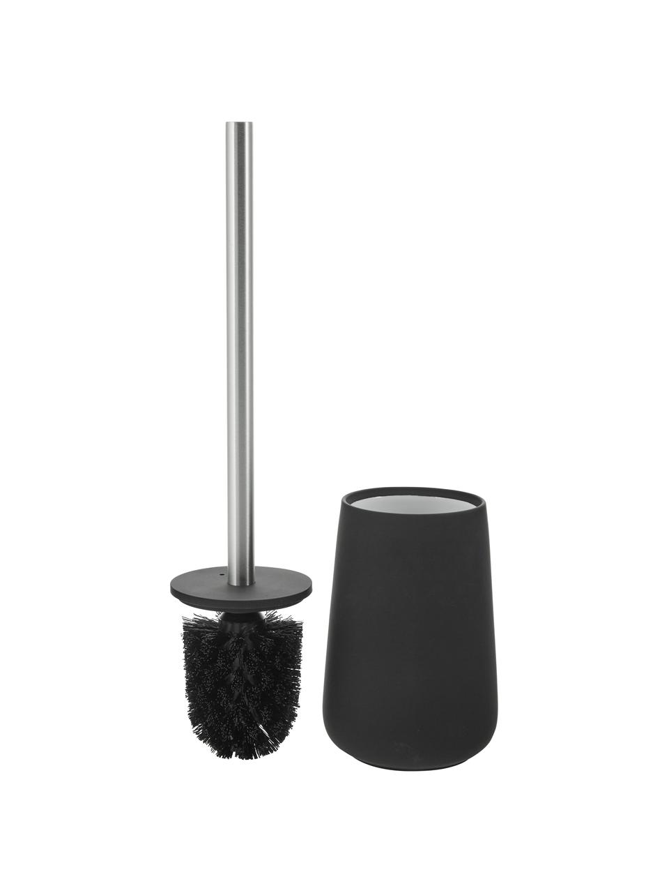 Toiletborstel Brush, Houder: porselein, Mat zwart, edelstaalkleurig, Ø 10 cm