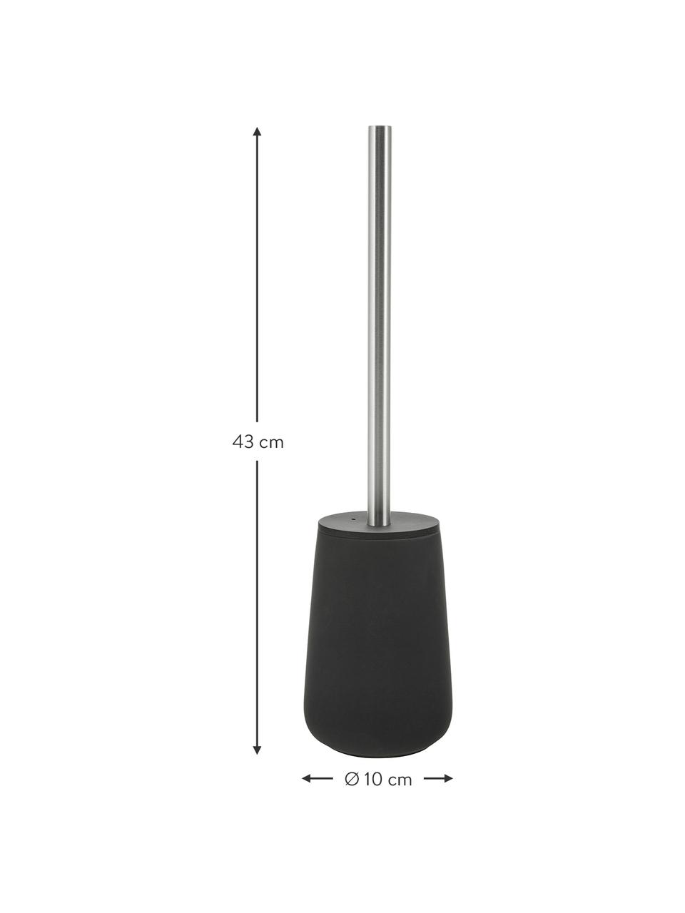 Toiletborstel Brush, Houder: porselein, Mat zwart, edelstaalkleurig, Ø 10 cm
