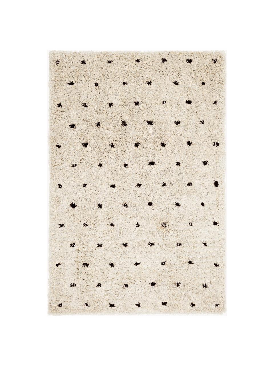 Flauschiger Hochflor-Teppich Ayana, gepunktet, Flor: 100 % Polyester, Hellbeige, Schwarz, B 300 x L 400 cm