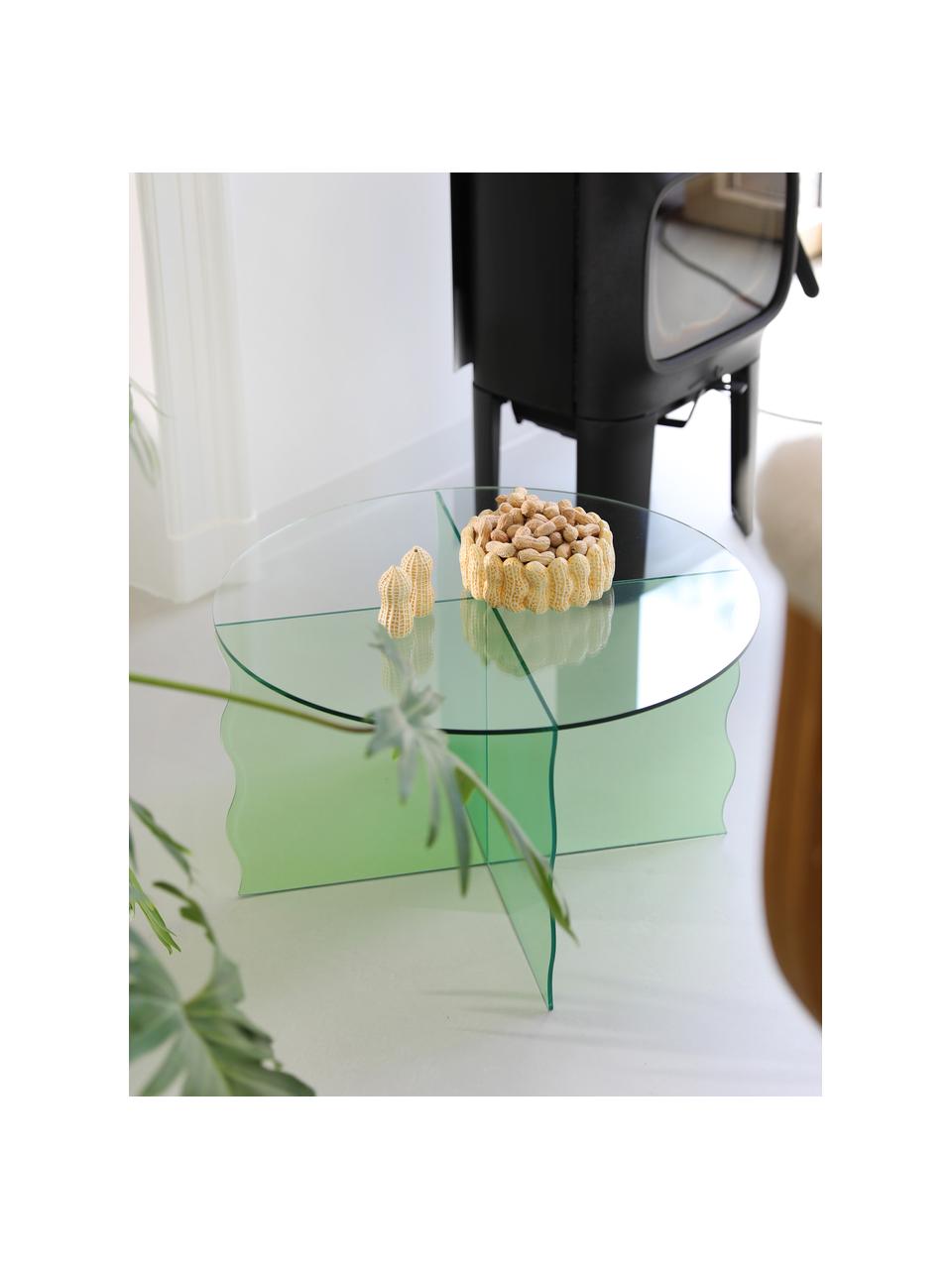 Kulatý skleněný konferenční stolek Wobbly, Sklo, Zelená, transparentní, Ø 60 cm, V 35 cm