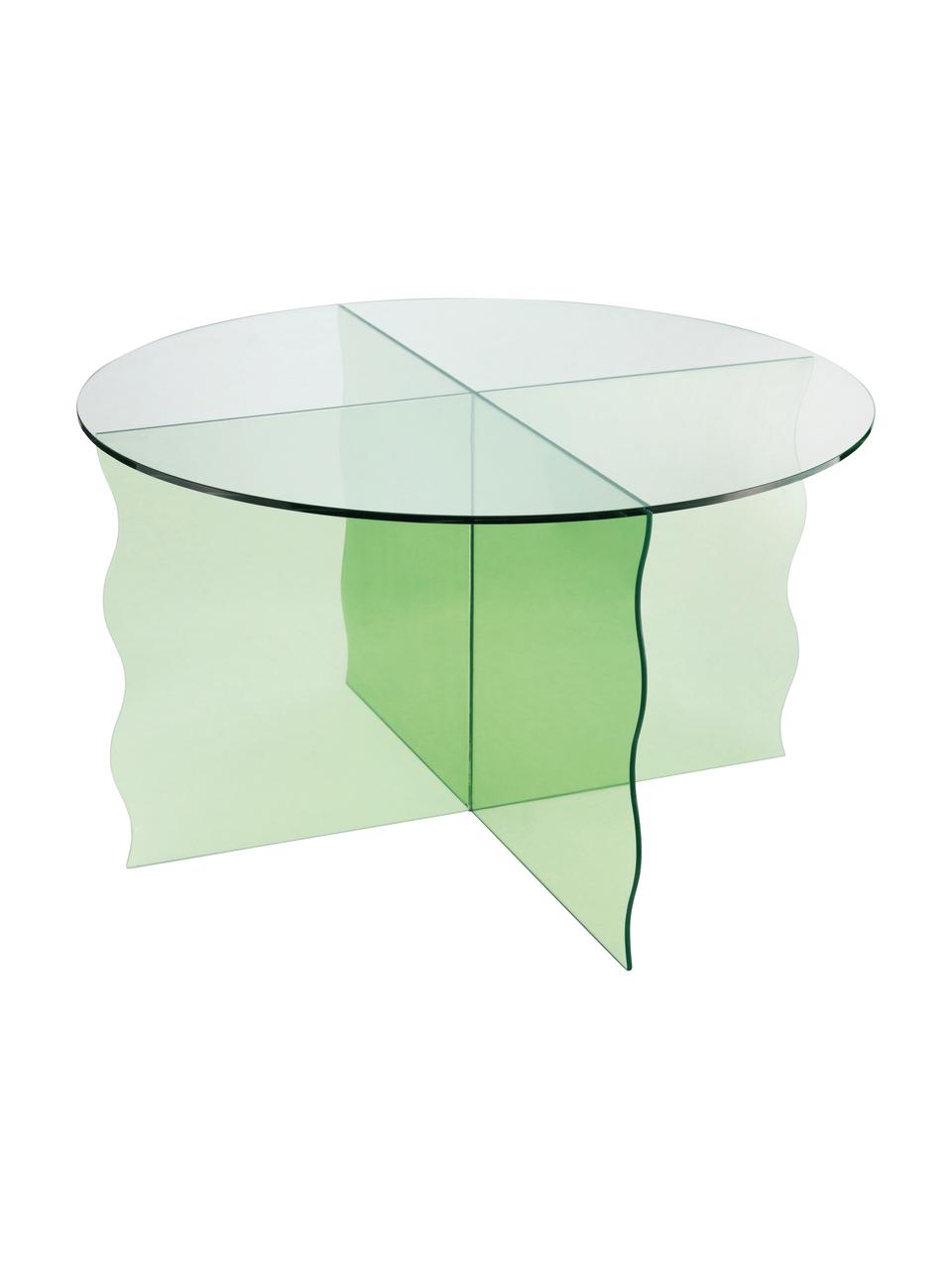 Mesa de centro redonda de vidrio Wobbly, Vidrio, Verde transparente, Ø 60 x Al 35 cm