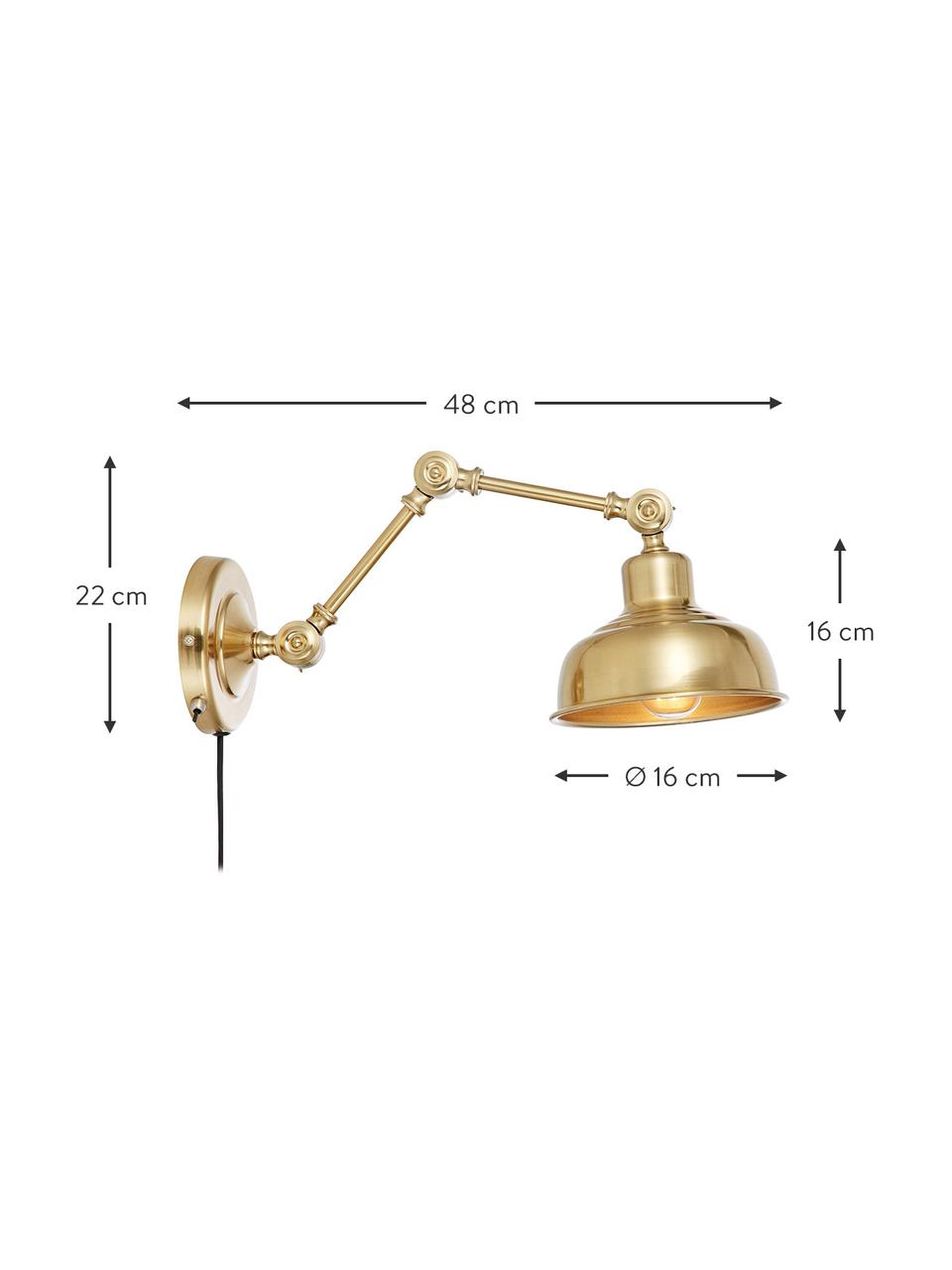 Retro wandlamp Grimstad met stekker, Lampenkap: metaal, Goudkleurig, D 48 x H 22 cm