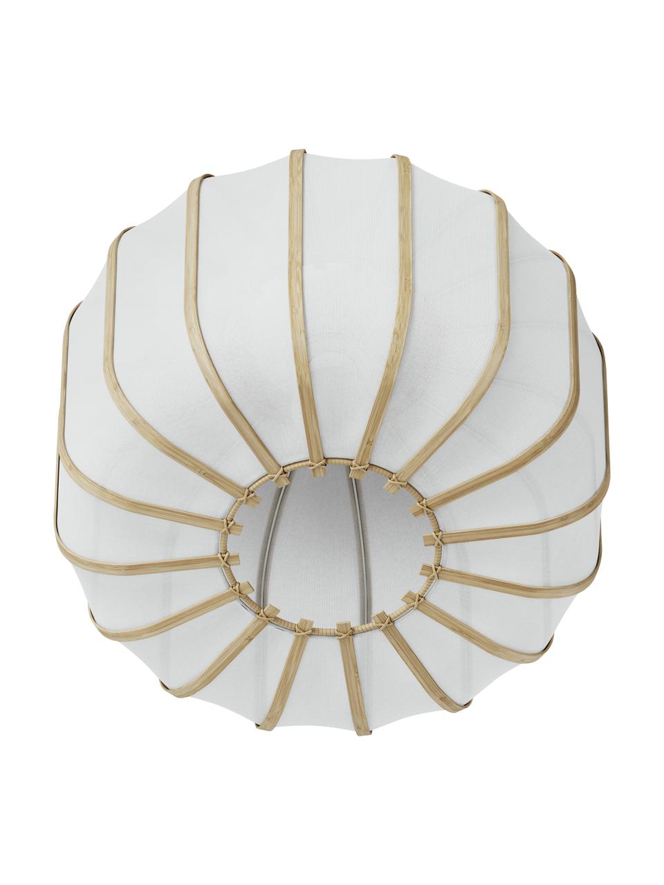 Plafoniera in bambù Salma, Paralume: tessuto, legno di bambù, , Baldacchino: metallo, Bianco, legno chiaro, Ø 40 x Alt. 28 cm