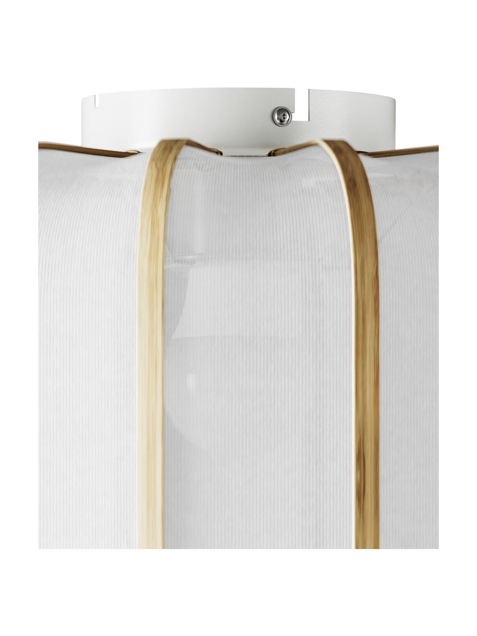 Plafón de bambú Salma, Pantalla: tejido, madera de bambú, , Anclaje: metal, Blanco, madera clara, Ø 40 x Al 28 cm