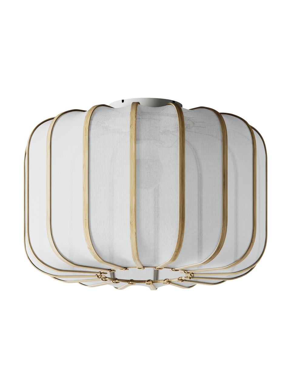 Stropní svítidlo z bambusu Salma, Bílá, světlé dřevo, Ø 40 cm, V 28 cm