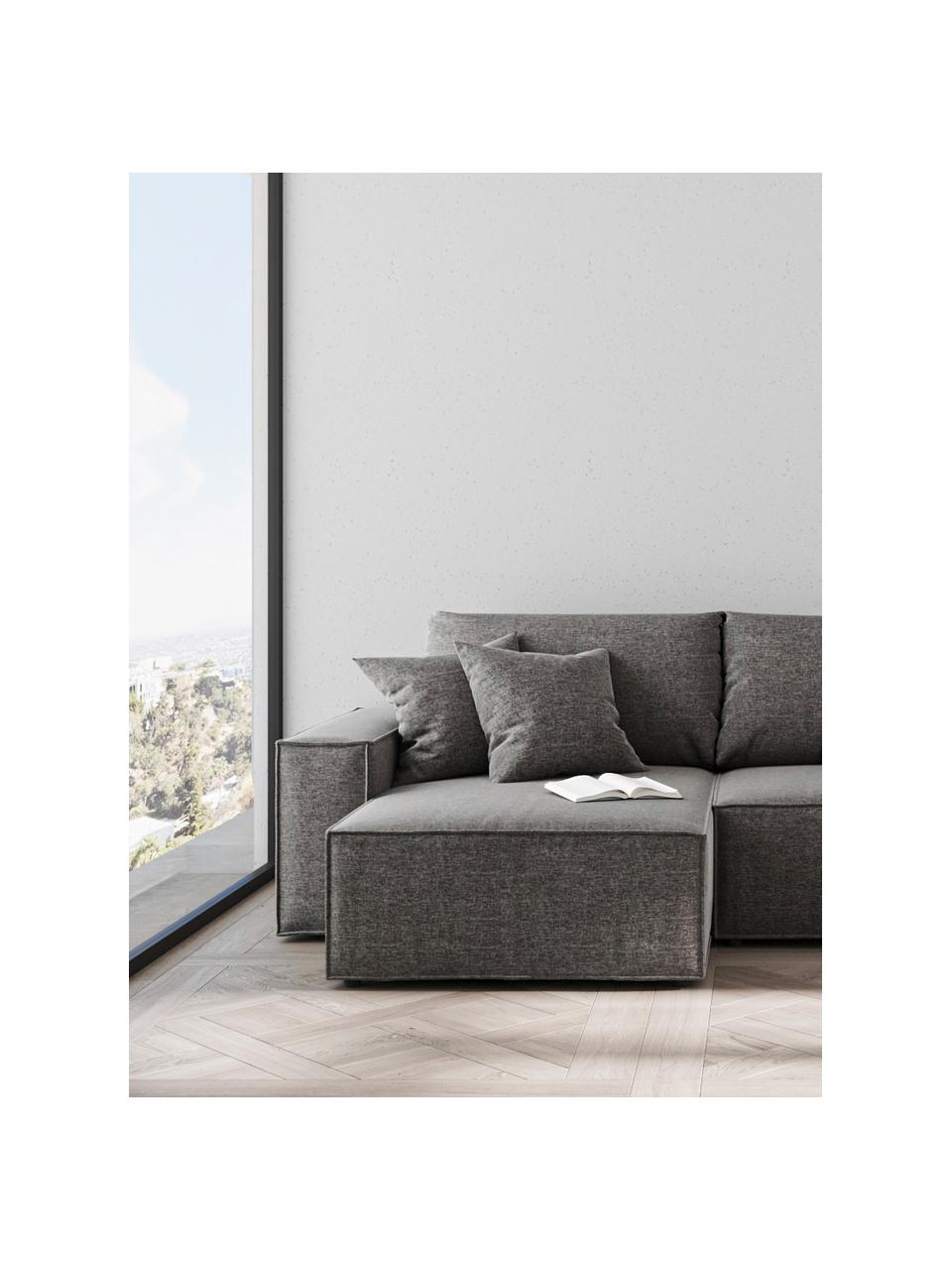 Sofa narożna z funkcją spania i miejscem do przechowywania Melow, Tapicerka: 100% poliester Dzięki tka, Nogi: tworzywo sztuczne, Szara tkanina, S 250 x G 150 cm