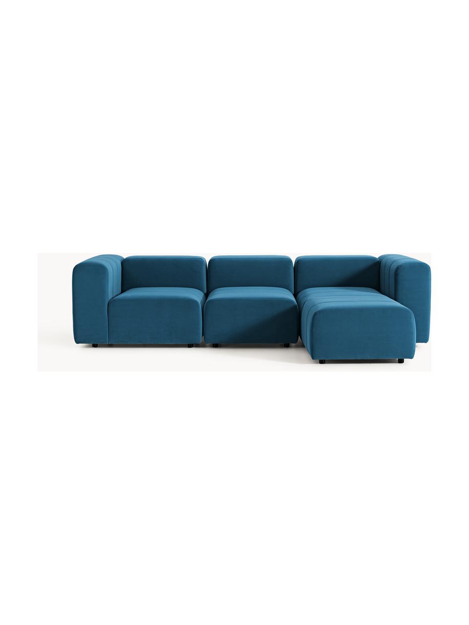 Modulares Samt-Sofa Lena (4-Sitzer) mit Hocker (links/rechts), Bezug: Samt (100 % Polyester) De, Gestell: Buchenholz, Spanplatte, H, Samt Petrol, B 287 x T 181 cm