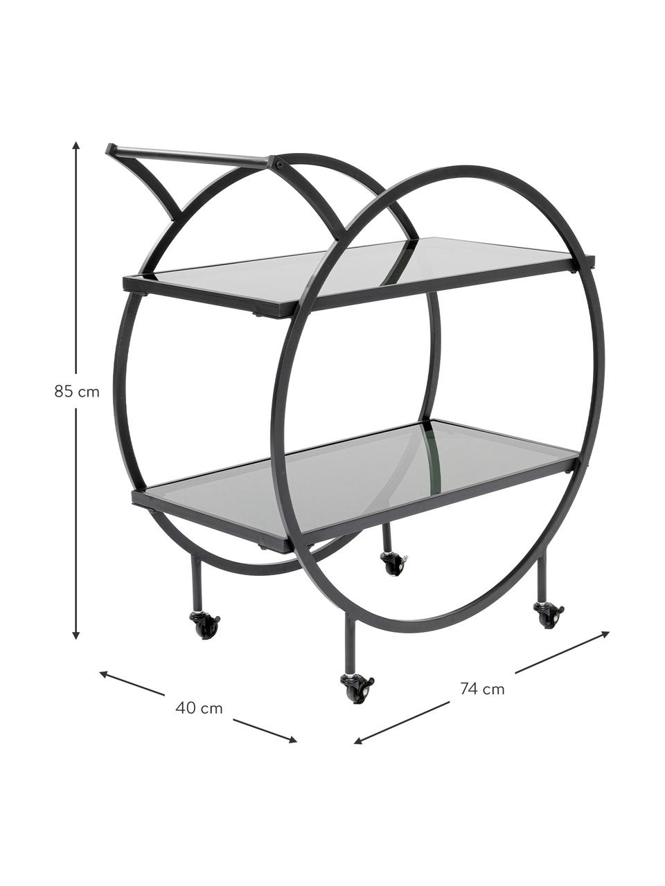 Kovový barový vozík se skleněnými deskami Loft, Černá, Š 74 cm, V 85 cm