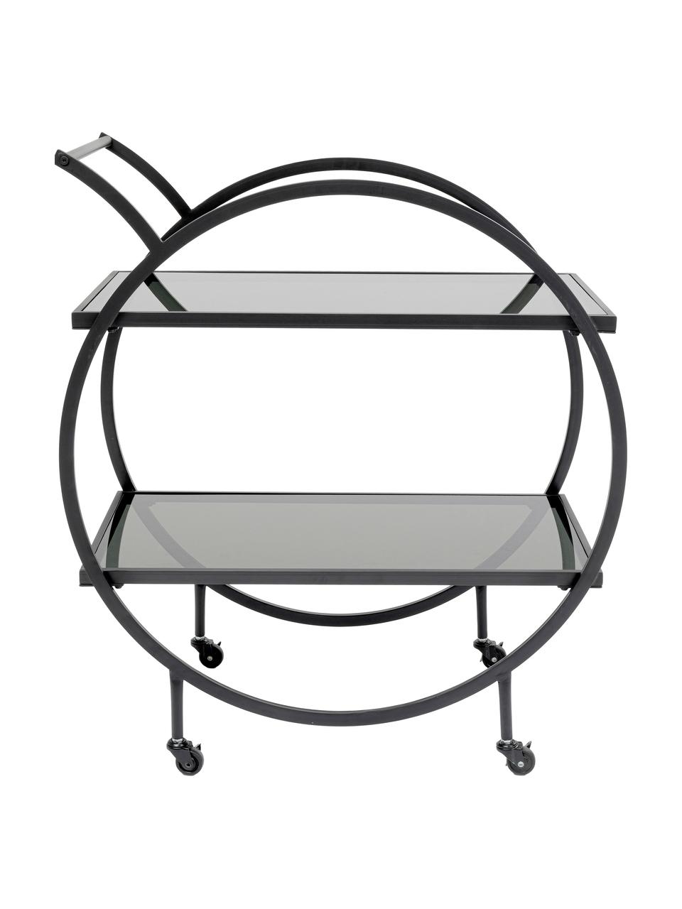 Metalen barcart Loft met glazen tafelbladen, Frame: gepoedercoat metaal, Zwart, B 74 x H 85 cm