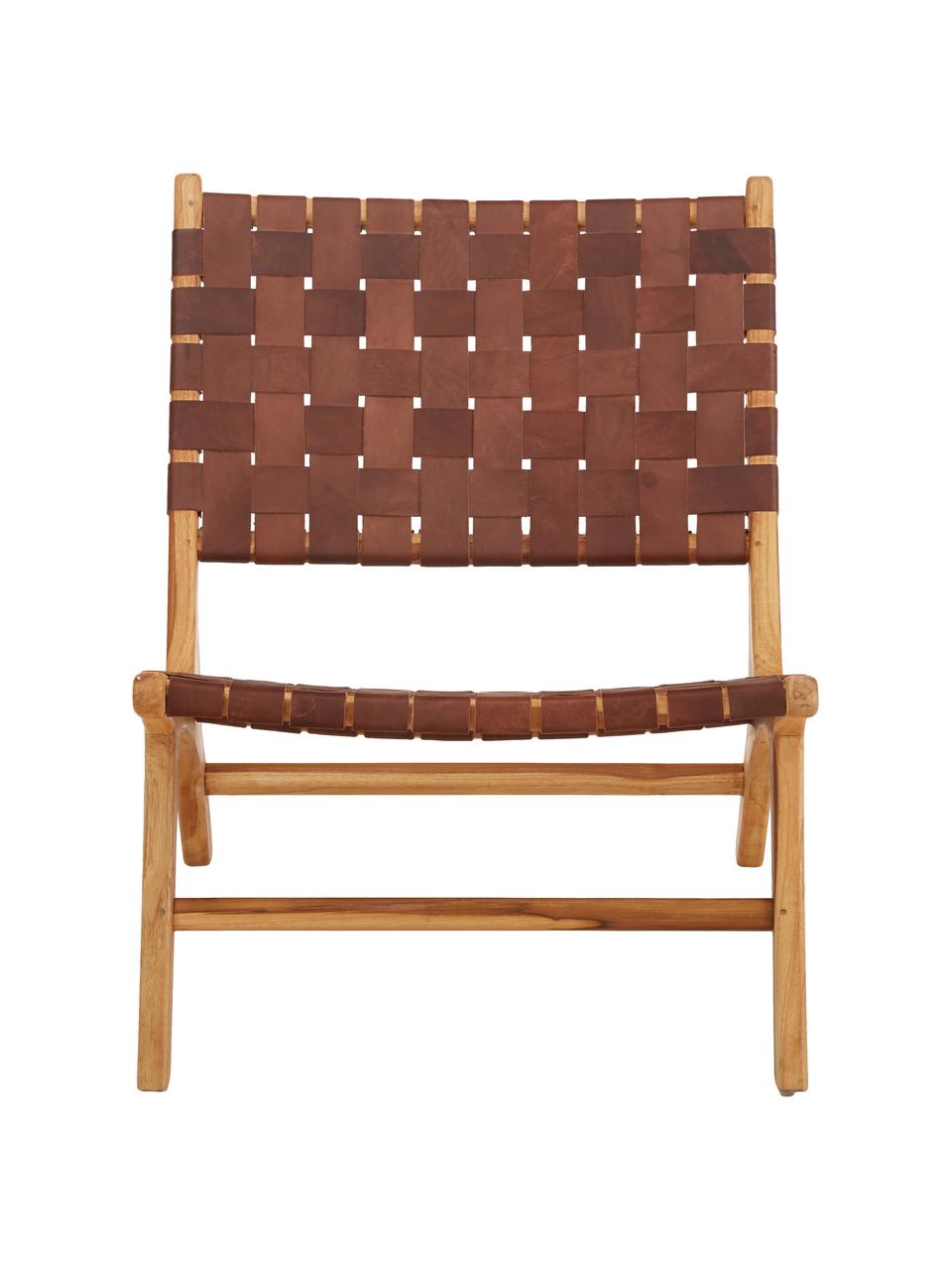 Fauteuil lounge en cuir avec structure en bois Coffee, Teck, cognac