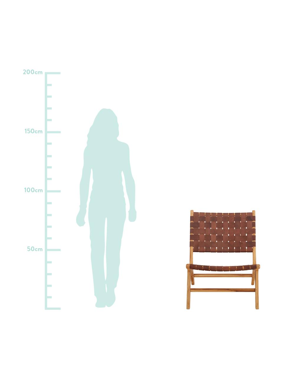 Fotel ze skóry z drewnianą ramą Coffee, Stelaż: drewno tekowe, naturalne, Kolor drewna tekowego, koniakowy, S 63 x G 75 cm