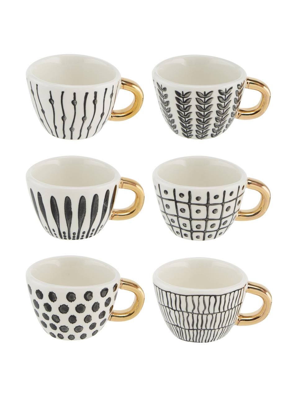 Koffiekopjes-set Masai, 6-delig, Keramiek, Zwart, wit, goudkleurig, Ø 7 x H 5 cm