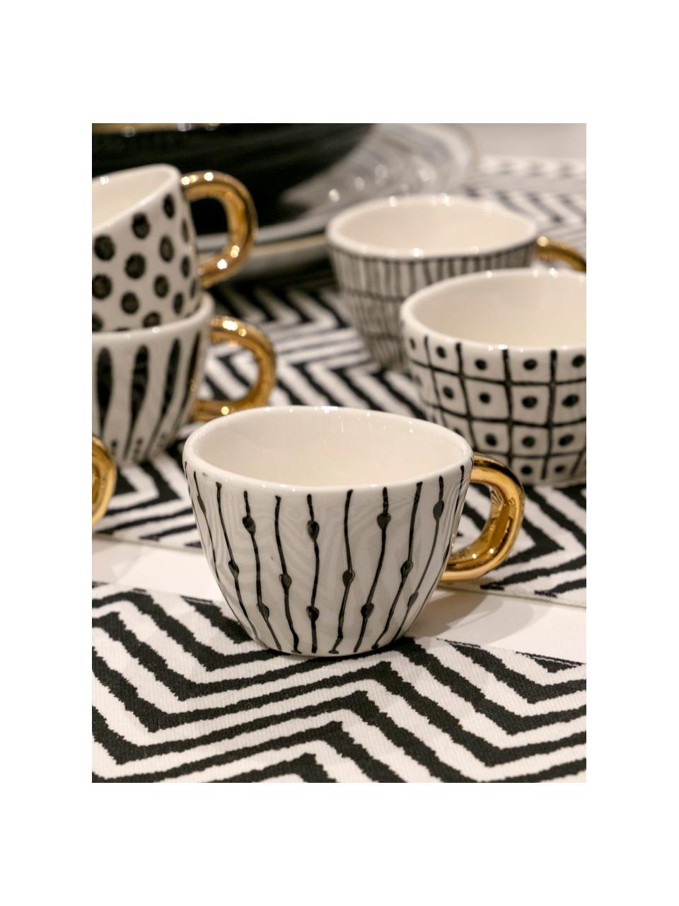 Tazas de café Masai, 6 uds., Gres, Negro, blanco, dorado, Ø 7 x Al 5cm