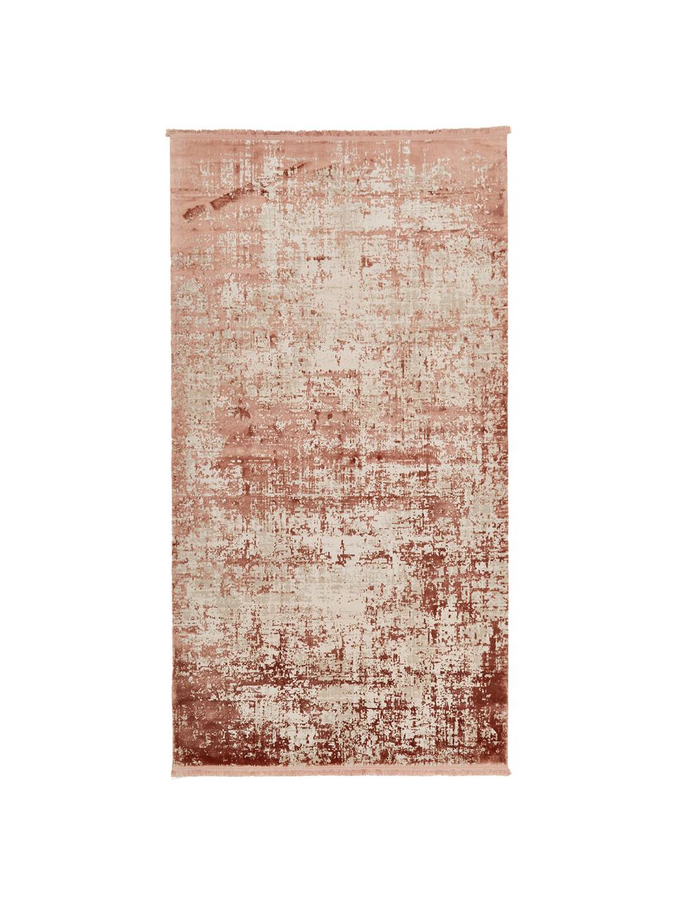 Tappeto vintage con frange effetto lucido Cordoba, Retro: cotone, Terracotta, beige, Larg. 80 x Lung. 150 cm (taglia XS)