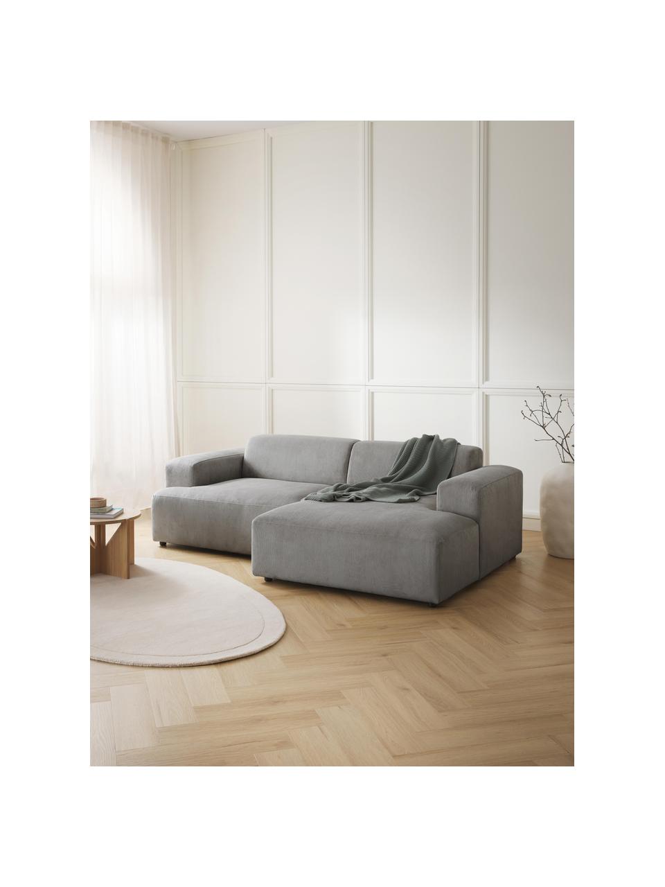 Cord-Ecksofa Melva (3-Sitzer), Bezug: Cord (92% Polyester, 8% P, Gestell: Massives Kiefernholz, Spa, Cord Grau, B 238 x T 143 cm, Eckteil links