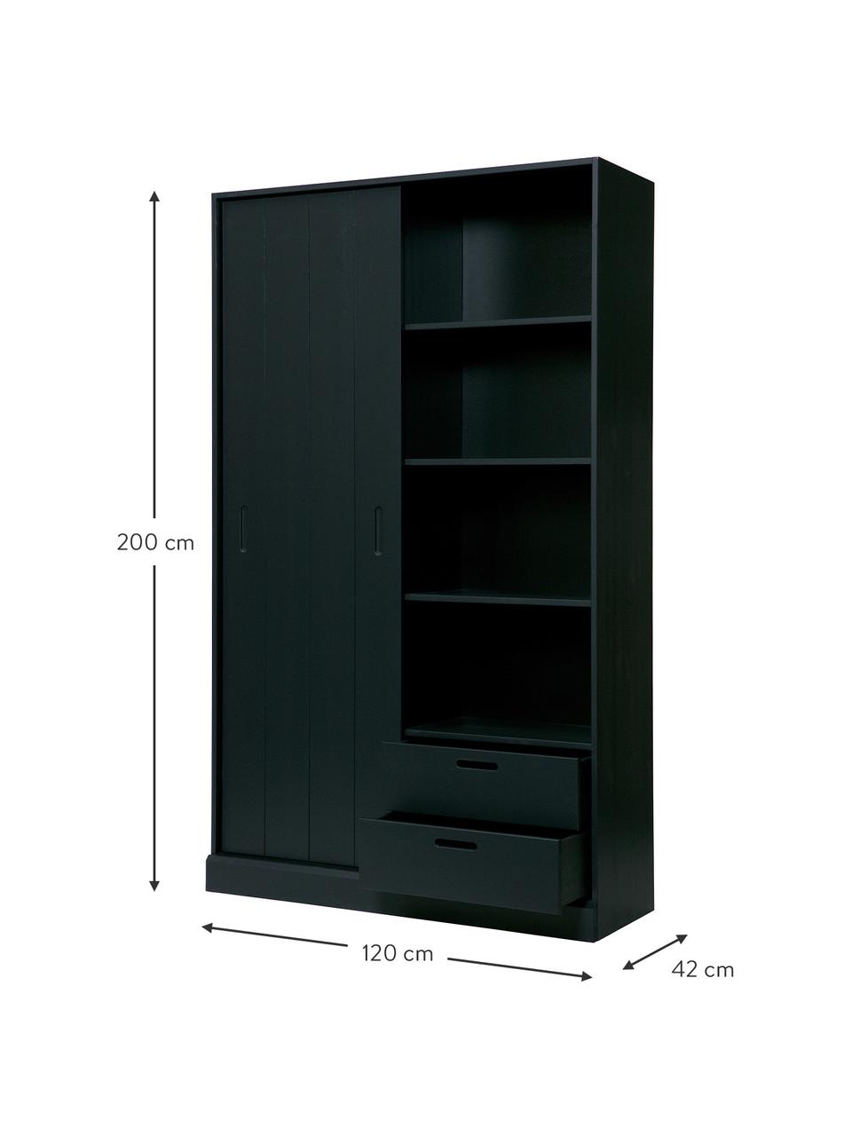 Kast Move met 1 schuifdeur in zwart, Gelakt grenenhout, Zwart, B 120 cm x H 200 cm