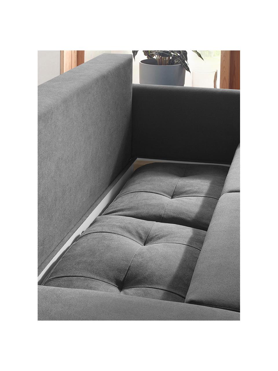 Divano letto angolare 4 posti con contenitore Balio, Rivestimento: 100% velluto di poliester, Grigio scuro, Larg. 234 x Prof. 164 cm