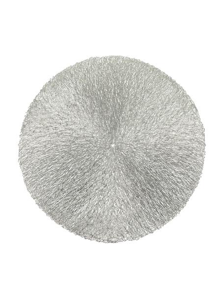 Ronde kunststoffen placemats Linda in zilverkleur, 6 stuks, Kunststof, Zilverkleurig, Ø 38 cm