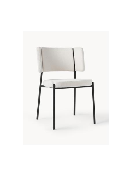 Bouclé gestoffeerde stoelen Samantha, 2 stuks, Bekleding: bouclé (100 % polyester) , Poten: metaal, gecoat, Bouclé Off White, zwart, B 55 x H 55 cm