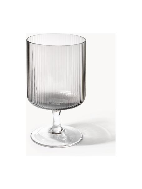 Copas de vino sopladas con relieves Ripple, 2 uds., Vidrio soplado artesanalmente, Gris transparente brillante, Ø 8 x Al 13 cm, 270 ml