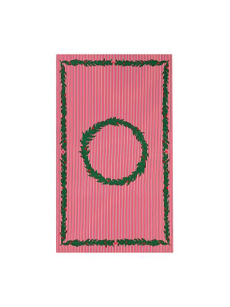 Mantel navideño Christmas Wreath, 100% algodón, Rojo, blanco, verde oscuro, De 4 a 6 comensales (An 150 x L 250 cm)