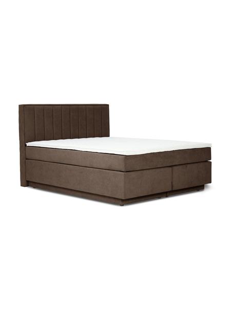 Boxspringbett Livia mit Stauraumfunktion, Matratze: 5-Zonen-Taschenfederkern, Füße: Kunststoff, Webstoff Dunkelbraun, B 200 x L 200 cm, Härtegrad 3