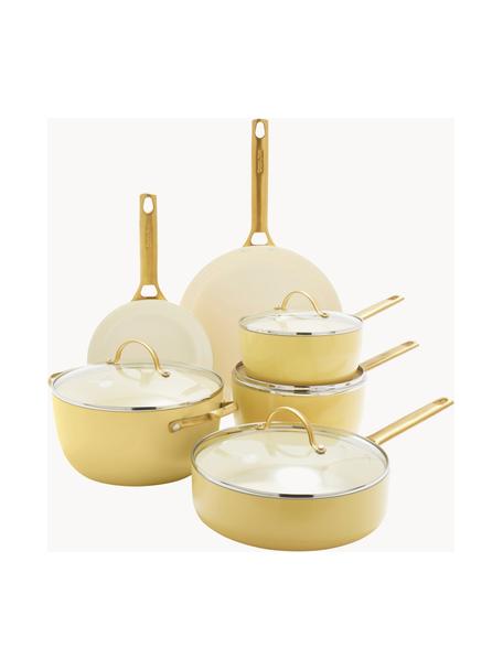 Batterie de cuisine avec revêtement antiadhésif Padova, 10 élém., Jaune soleil, blanc crème, doré, Lot de différentes tailles