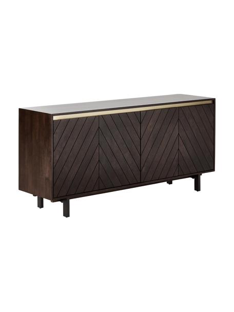 Sideboard Karl mit Türen aus massivem Mangoholz, Korpus: Massives Mangoholz, lacki, Füße: Metall, pulverbeschichtet, Mangoholz, Goldfarben, B 165 x H 61 cm