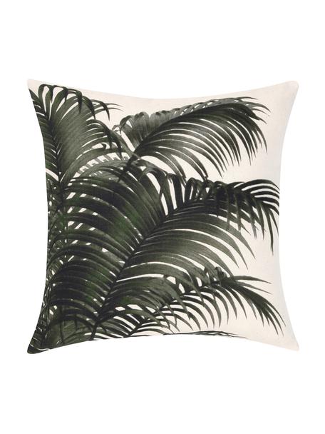 Federa arredo con motivo tropicale Palmeira, 100% cotone, Ecru, verde, Larg. 40 x Lung. 40 cm