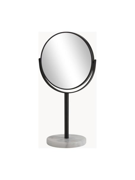 Runder Kosmetikspiegel Ramona mit Vergrößerung, Rahmen: Metall, Fuß: Marmor, Spiegelfläche: Spiegelglas, Schwarz, Weiß, marmoriert, Ø 20 x H 34 cm