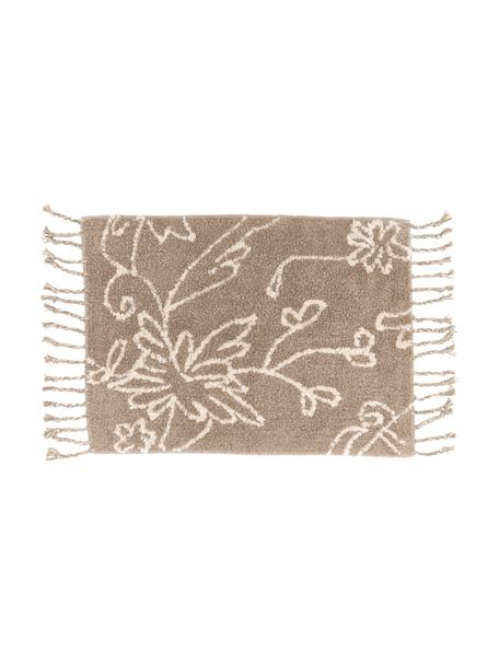 Koupelnový kobereček s třásněmi Lotus, 100 % bavlna, Béžová, bílá, Š 50 cm, D 70 cm