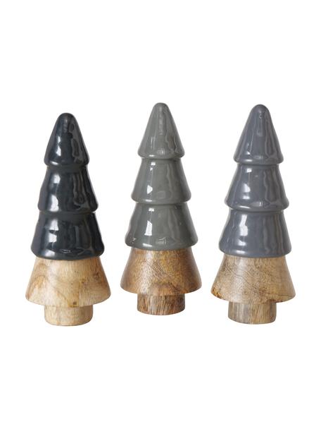 Sapin de Noël décoratif Romanjo, lot de 3 élém., Bois de manguier, peint, finition naturelle, Brun clair tons gris, Ø 5 x haut. 12 cm