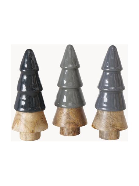 Komplet dekoracji Romanjo, 3 elem., Drewno mangowe malowane, naturalne, Jasny brązowy, odcienie szarego, Ø 5 x W 12 cm