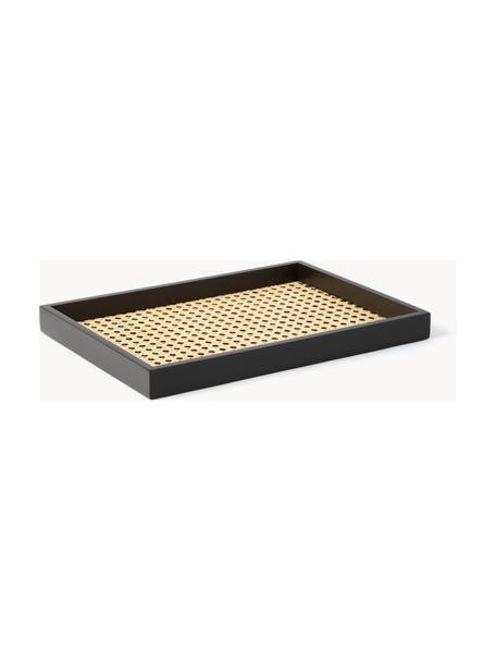 Decoratief dienblad Carina met Weens vlechtwerk, Plank: rotan, Rand: MDF, Zwart, B 35 x D 25 cm