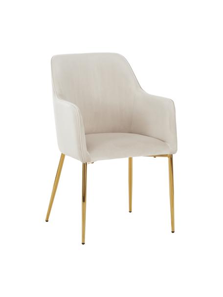 Sedia con braccioli in velluto Ava, Rivestimento: velluto (100% poliestere), Gambe: metallo zincato, Velluto beige, Larg. 57 x Prof. 63 cm