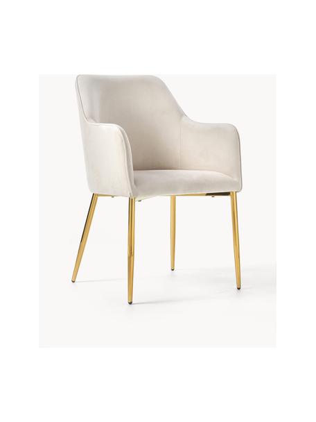 Silla con resposabrazos en terciopelo Ava, Tapizado: terciopelo (100% poliéste, Patas: metal galvanizado, Terciopelo beige claro, An 57 x F 63 cm