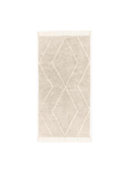 Alfombra artesanal de algodón con flecos Bina, Beige, An 80 x L 150 cm (Tamaño XS)