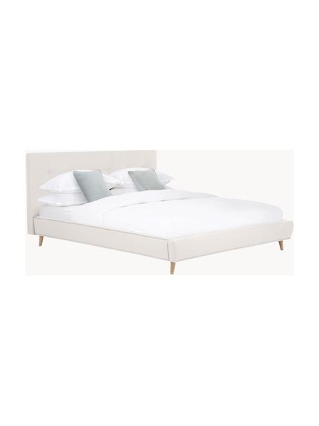 Gestoffeerd bed Moon met houten poten, Bekleding: polyester (gestructureerd, Frame: massief grenenhout, FSC-g, Poten: massief eikenhout, Geweven stof greige, B 140 x L 200 cm
