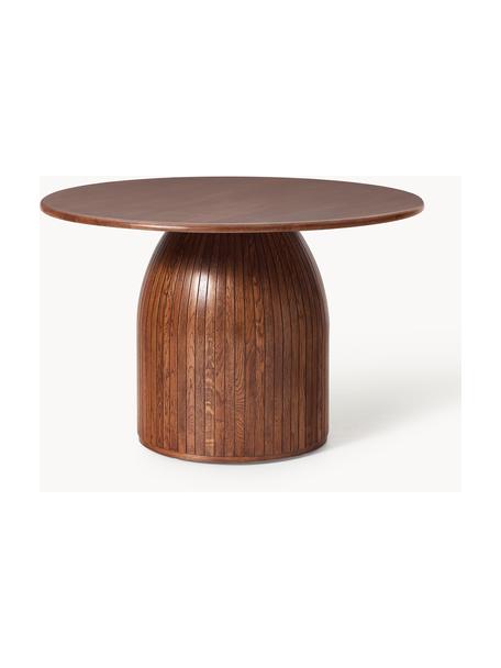Tavolo rotondo con struttura millerighe Nelly, varie misure, Legno di quercia laccato marrone scuro, Ø 115 cm